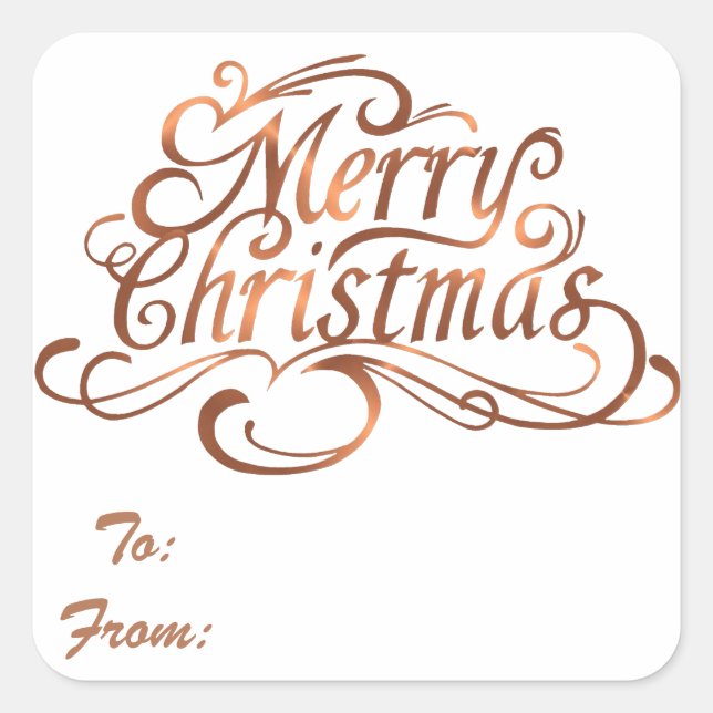Sticker Carré Joyeux script de Noël en cuivre (Devant)