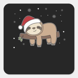 Sticker Carré Joyeux Slothmas Drôle Fantaisie Pour Noël
