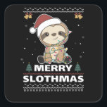 Sticker Carré Joyeux Slothmas Drôle Sloth Christmas Pun<br><div class="desc">Joyeux Noël - Beau Noël avec un paresseux. Un jeu de mots amusant avec des paresseux et noël. Un motif de Noël moche pour amoureux du paresseux. Le paresseux porte un casquette de Noël. Aussi drôle à Noël en juillet.</div>