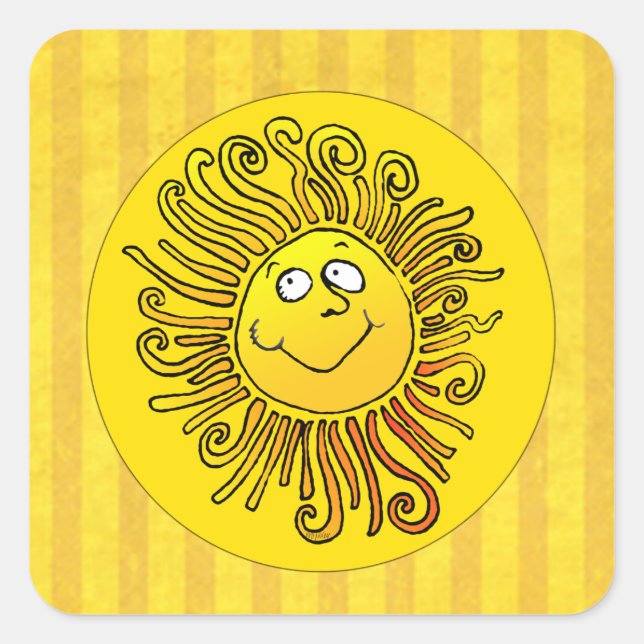 Sticker Carré Joyeux Soleil Jaune souriant (Devant)