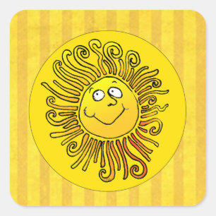 Sticker Carré Joyeux Soleil Jaune souriant