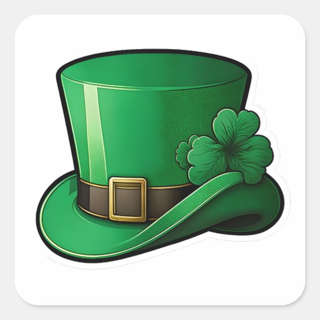Sticker Carré Joyeux St Patrick’s Day Green Leprechaun Casquette (Devant)