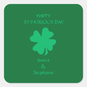 Sticker Carré Joyeux St Patrick's Day Green Shamrock Nom 2024