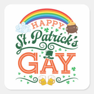 Sticker Carré Joyeux St. Patricks Gay LGBTQ Pride Arc en ciel
