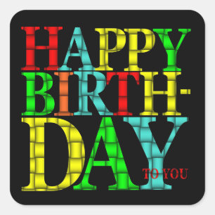 Sticker Carré Joyeux texte d'anniversaire coloré avec Arrière -