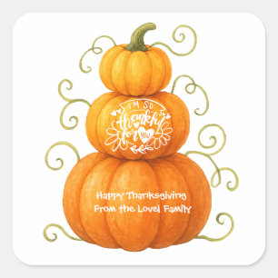 Sticker Carré Joyeux Thanksgiving Citrouilles reconnaissantes