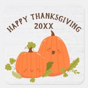 Sticker Carré Joyeux Thanksgiving Citrouilles Sur Bois Blanchi