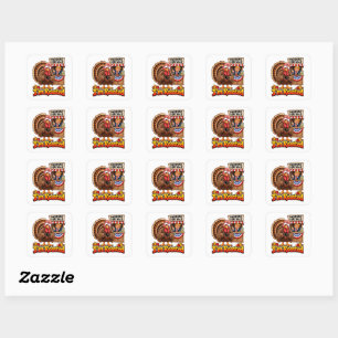 Sticker Carré Joyeux Thanksgiving & Dinde Rôtie