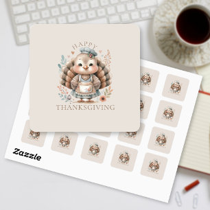Sticker Carré Joyeux Thanksgiving Dinde Texte Personnalisé