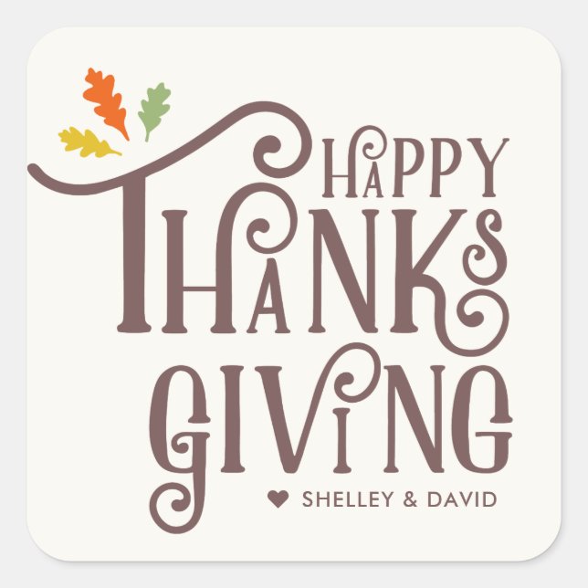 Sticker Carré Joyeux Thanksgiving | Feuilles d'automne (Devant)