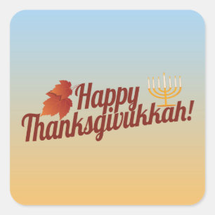 Sticker Carré Joyeux Thanksgivukkah Menorah/Leaf