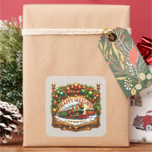 Sticker Carré Joyeux train de Noël