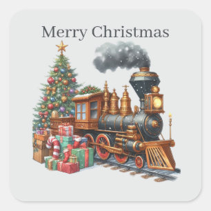 Sticker Carré Joyeux train de Noël