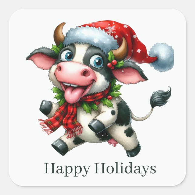 Sticker Carré Joyeux Vacances amateurs de vache (Devant)