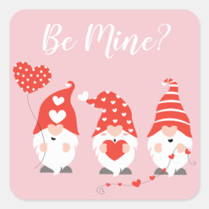 Sticker Carré Joyeux Valentin Gnomes Rouge Rose