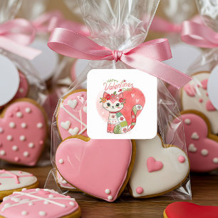 Sticker Carré Joyeux Valentines Chat