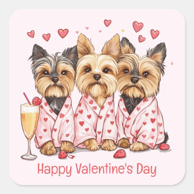 Sticker Carré Joyeux Valentines Day Chiens de Yorkie (Devant)