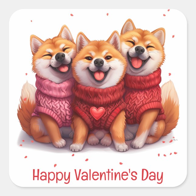 Sticker Carré Joyeux Valentines Day Chiens Shiba Inu (Devant)
