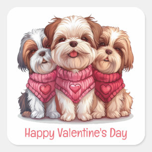Sticker Carré Joyeux Valentines Day Chih Tzu Chiens