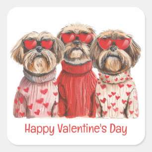 Sticker Carré Joyeux Valentines Day Chih Tzu Chiens