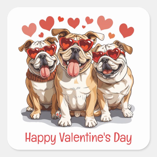 Sticker Carré Joyeux Valentines Day English Bulldog (Devant)