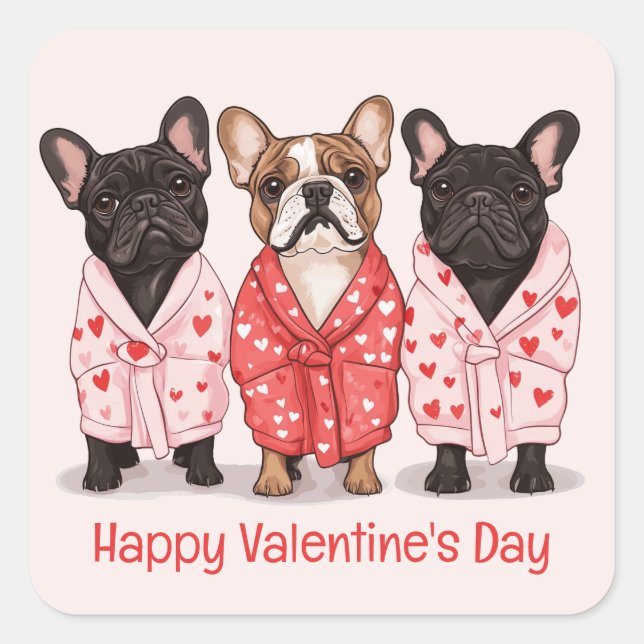 Sticker Carré Joyeux Valentines Day French Bulldog (Devant)