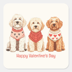 Sticker Carré Joyeux Valentines Day Goldendoodle Dogs