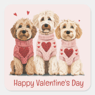 Sticker Carré Joyeux Valentines Day Goldendoodle Dogs