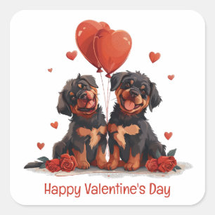Sticker Carré Joyeux Valentines Day Rottweiler Dogs