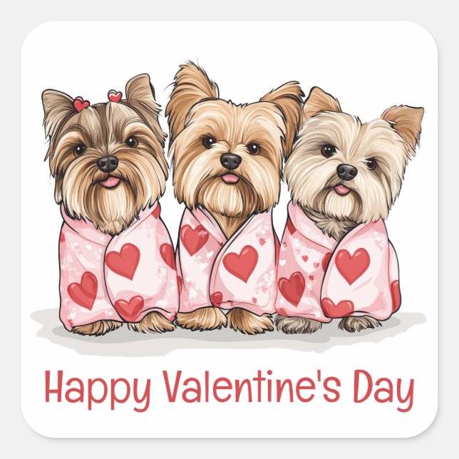 Sticker Carré Joyeux Valentines Day Yorkshire Terrier Chiens (Devant)