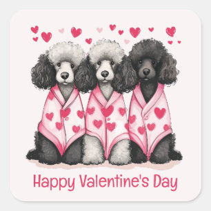 Sticker Carré Joyeux Valentines Jour Chiens de caniche standard