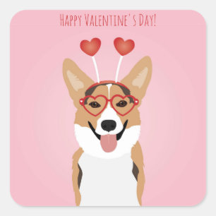 Sticker Carré Joyeux Valentines Jour Corgi Chien