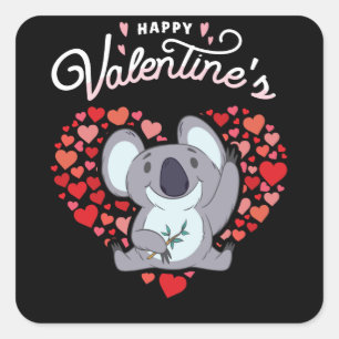Sticker Carré Joyeux Valentines. Jour Koala Koalabar Coeur d'amo