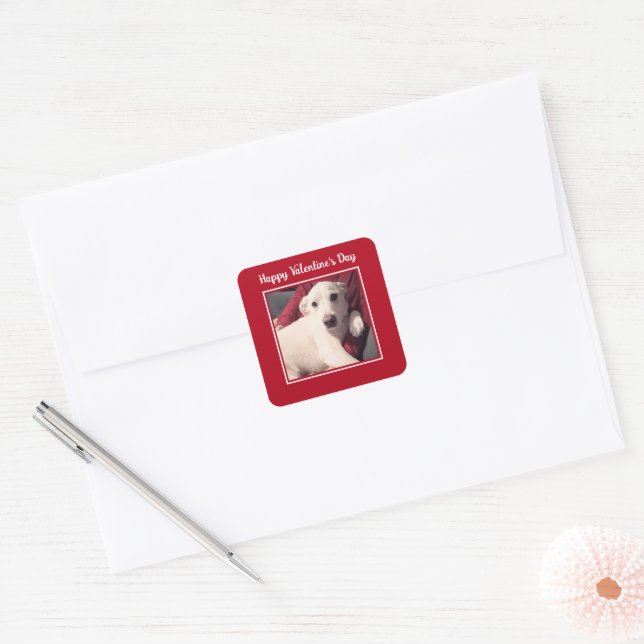 Sticker Carré Joyeux Valentines pour chien mignon (Enveloppe)