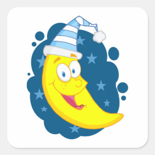 Sticker Carré Joyeux visage lune