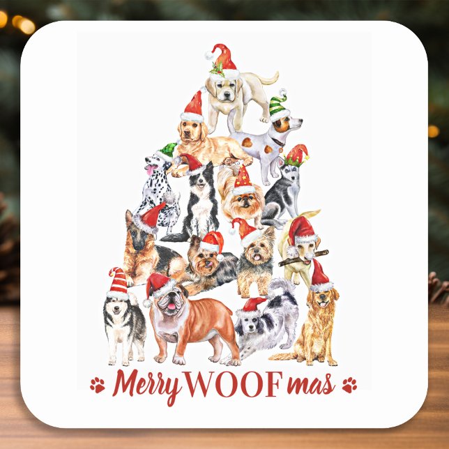 Sticker Carré Joyeux Woofmas Amoureux de les chiens Chiens de No (Créateur téléchargé)