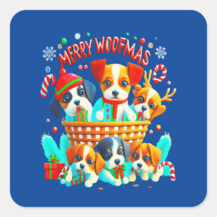Sticker Carré Joyeux Woofmas ! Célébrez Noël avec vos pattes