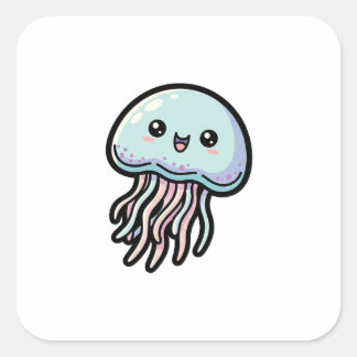Sticker Carré Joyful Jellyfish – Cute Kawaii Illustration