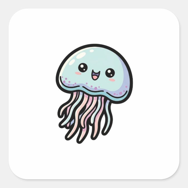 Sticker Carré Joyful Jellyfish – Cute Kawaii Illustration (Devant)