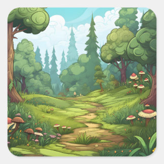 Sticker Carré Joyful Jungle Cartoon Imaginaire