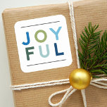 Sticker Carré Joyful Modern Blue Green Lettering Holiday<br><div class="desc">This modern and minimal Christmas holiday sticker or envelope seal design features "JOYFUL" in sans serif lettering that is styled in cool blue and green colors. Colors include: cobalt blue,  olive,  steel blue,  hunter gray,  aqua blue,  indigo,  and accents of dark gray.</div>