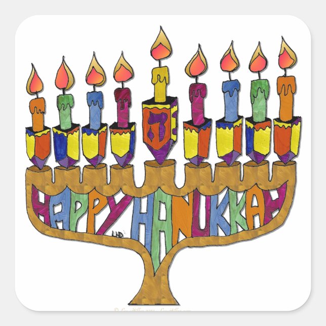 Sticker Carré Judaica Happy Hanukkah (Devant)