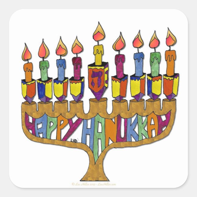 Sticker Carré Judaica Happy Hanukkah (Devant)