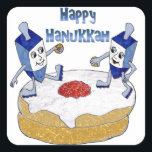Sticker Carré Judaica Happy Hanukkah Dancing Dreidels<br><div class="desc">You are viewing The Lee Hiller Designs Collection of Home and Office Decor,  Apparel,  Toxiques and Collectibles. The Designs include Lee Hiller Photographie et Mixed Media Digital Art Collection. You can view her her Nature photographiy at at http://HikeOurPlanet.com/ and follow her hiking blog within Hot Springs National Park.</div>
