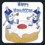 Sticker Carré Judaica Happy Hanukkah Dancing Dreidels<br><div class="desc">You are viewing The Lee Hiller Designs Collection of Home and Office Decor, Apparel, Toxiques and Collectibles. The Designs include Lee Hiller Photographie et Mixed Media Digital Art Collection. You can view her her Nature photographiy at at http://HikeOurPlanet.com/ and follow her hiking blog within Hot Springs National Park.</div>