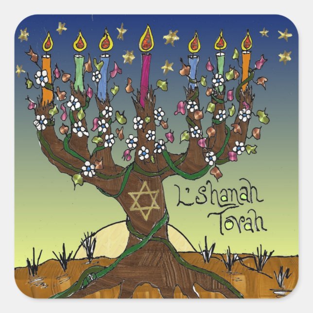 Sticker Carré Judaica L'shanah Tovah Arbre de vie Dons Vêtements (Devant)