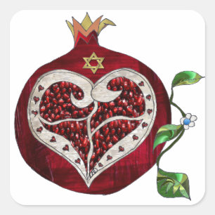 Sticker Carré Judaica Pomegranate Heart Hanoukka Rosh Hashanah