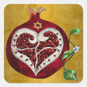 Sticker Carré Judaica Pomegranate Heart Hanoukka Rosh Hashanah