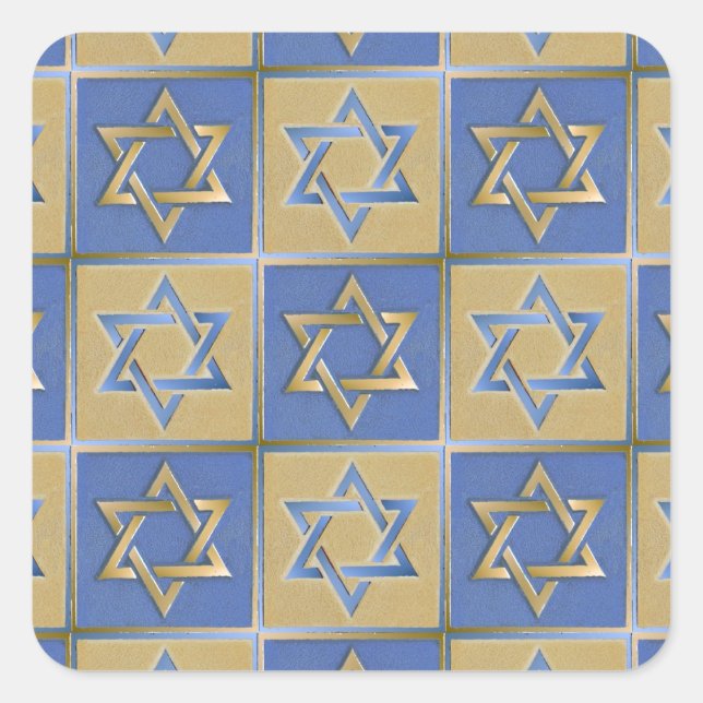 Sticker Carré Judaica Star de David Metal Gold Blue (Devant)