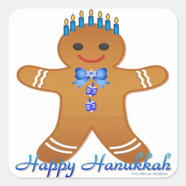 Sticker Carré Judaïque Hanoukka Gingerbread Homme Menorah (Devant)
